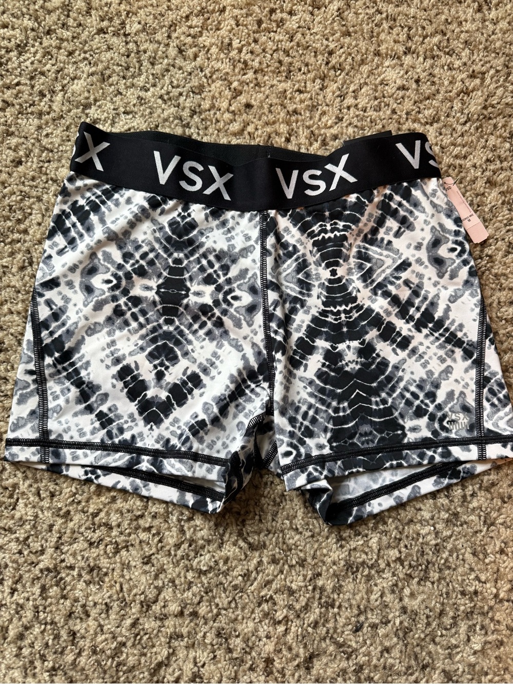 VSX Black & White Tie-Dye Workout Bike Shorts